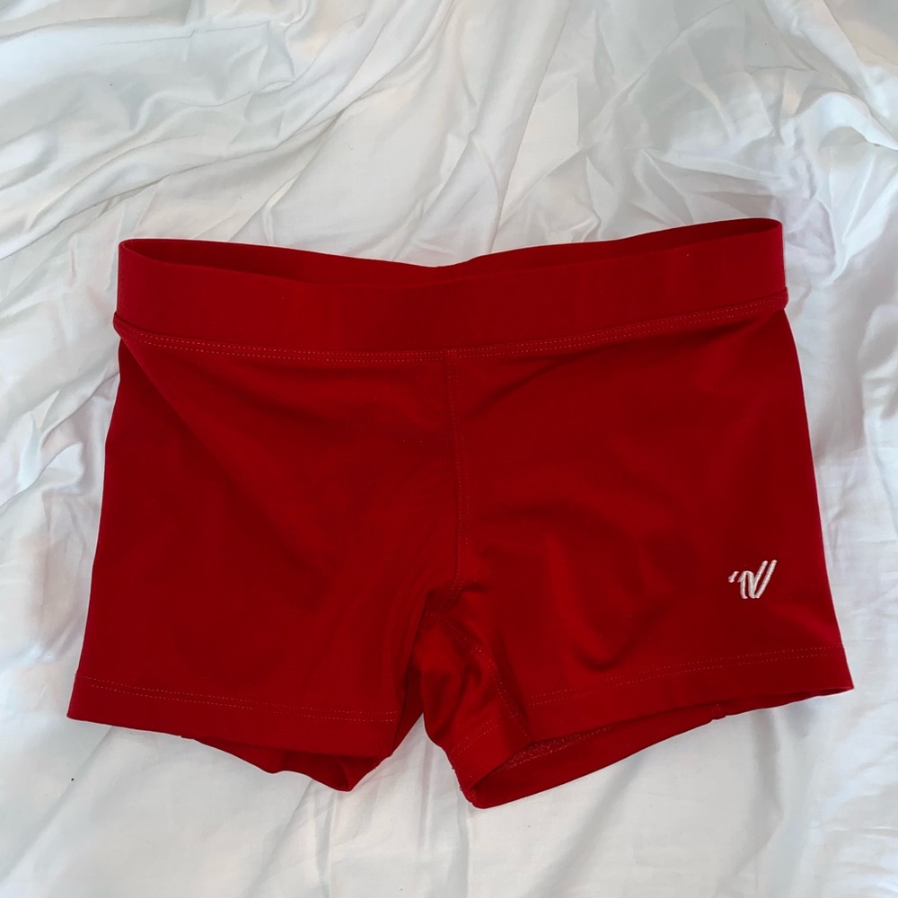 Red Varsity spandex shorts